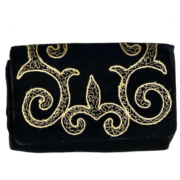 GIVENCHY PARIS Vintage Embroidered Velvet Leather Clutch Evening Shoulder Bag - Picture 2 of 14